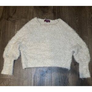 Anthropologie Sweet Sinammon Beige Gray Fuzzy Sweater Croppd Sz M Medium